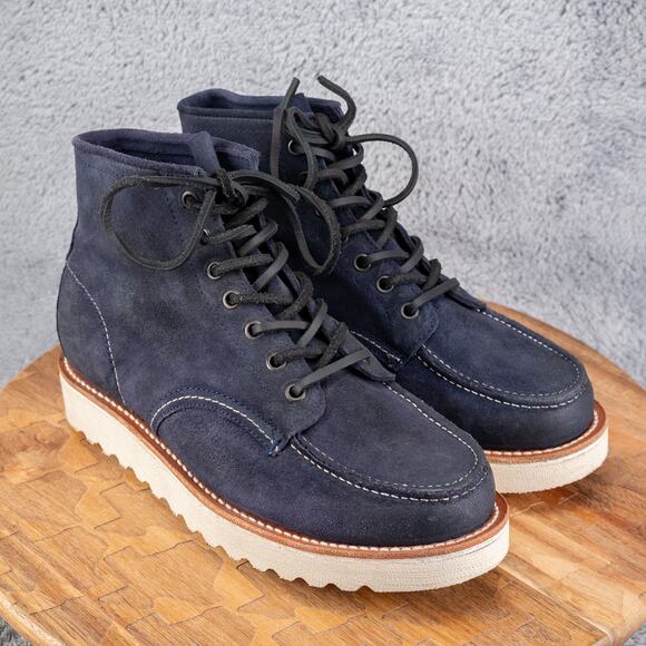Freebird Lace Up Moc Toe Carbon Boots Men’s Size 8 Navy Suede - Picture 1 of 10